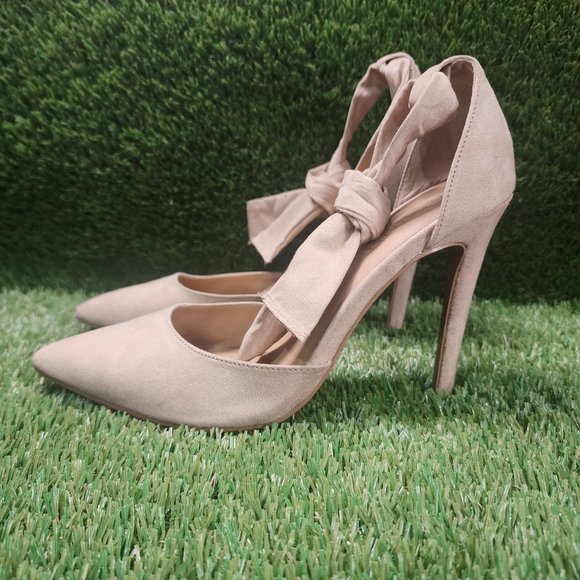 EVA MENDES Suede Tan Pointy Wrap Up Heels in Excellent Condition - Picture 2 of 4